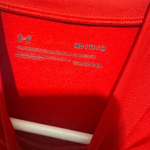 Under Armour ColdGear Compression Mock Long Sleeve Shirt Red Mens Size Medium - Picture 3 of 6
